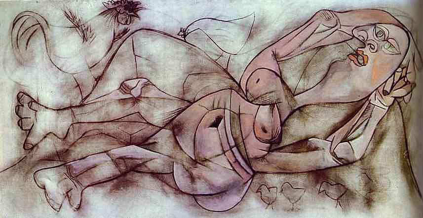 Pablo Picasso - Farmer and Nude, Surrounded by Hens