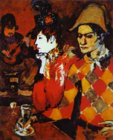 Pablo Picasso - In 'Lapin Agile' or Harlequin with a Glass