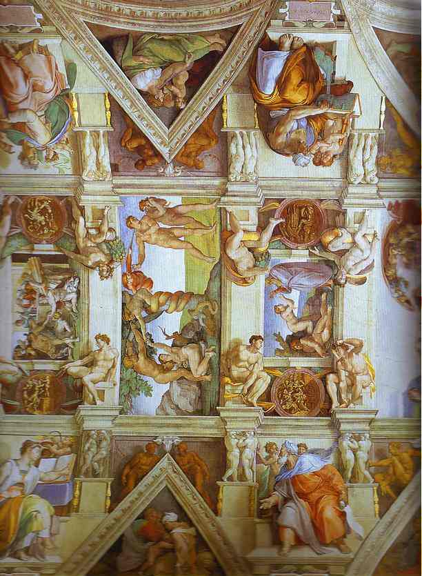 Michelangelo - Partial view of the the frescoes in the Sisine Chapel
