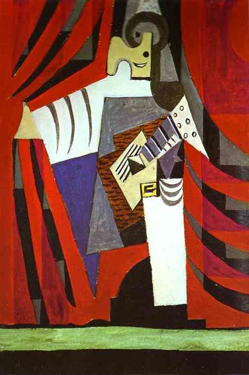 Pablo Picasso - Polichinelle with Guitar Before the Stage Curtain