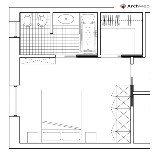 Camera da letto con cabina armadio e bagno Progetto camera da letto