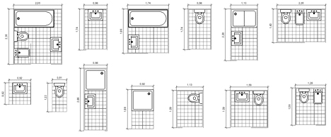 Bagni completi, progetti di bagni cad dwg (2) Disegni di bagni