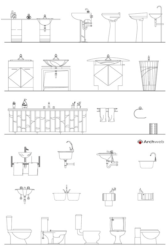 Bagni Sanitari In Prospetto Dwg